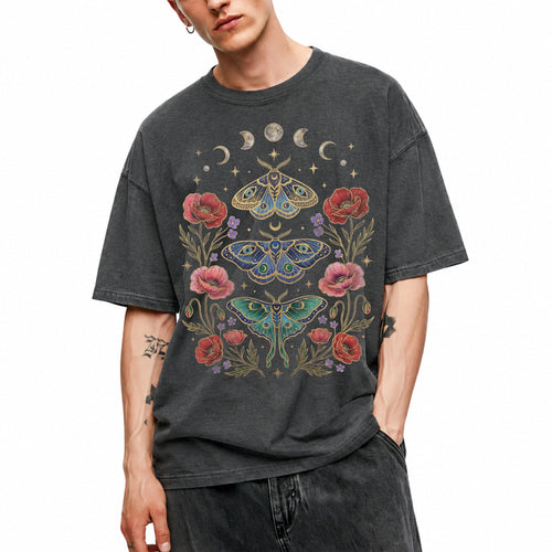 SF_COLOR=dark-heather; SF_ITEM=adult-t-shirt; SF_ROLE=main; Celestial Moth T-Shirt Luna Moon Phase Flower Cottagecore Witchy Tee - Dark Heather Adult T-Shirt product image
