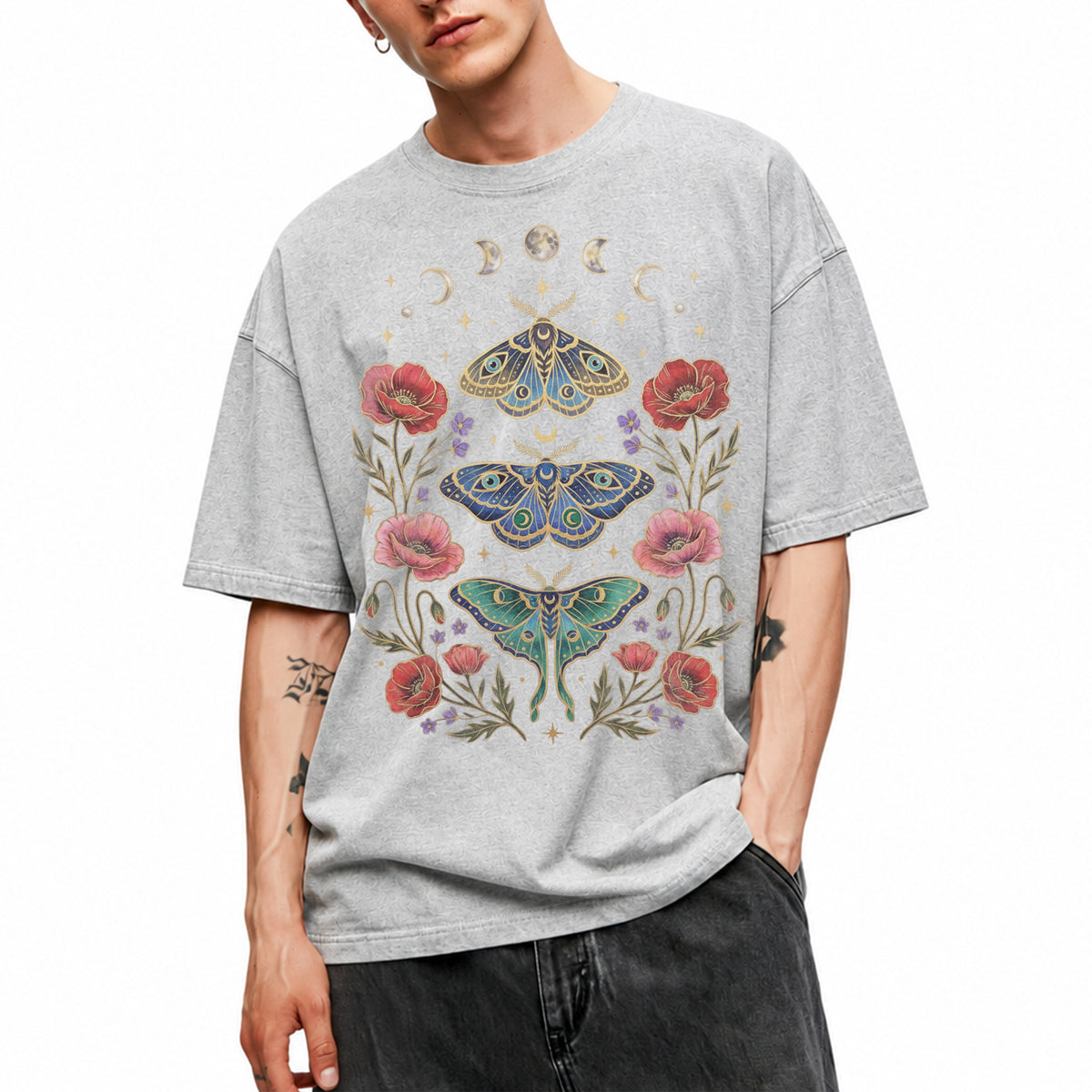 SF_COLOR=sport-grey; SF_ITEM=adult-t-shirt; SF_ROLE=main; Celestial Moth T-Shirt Luna Moon Phase Flower Cottagecore Witchy Tee - Sport Grey Adult T-Shirt product image