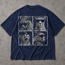 SF_COLOR=navy; SF_ITEM=adult-t-shirt; SF_ROLE=main; Cheetahs Wearing Sunglasses T-Shirt Four Square Pop Art Wild Animal Safari Tee - Navy Adult T-Shirt product image