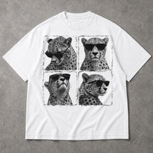 SF_COLOR=white; SF_ITEM=adult-t-shirt; SF_ROLE=main; Cheetahs Wearing Sunglasses T-Shirt Four Square Pop Art Wild Animal Safari Tee - White Adult T-Shirt product image