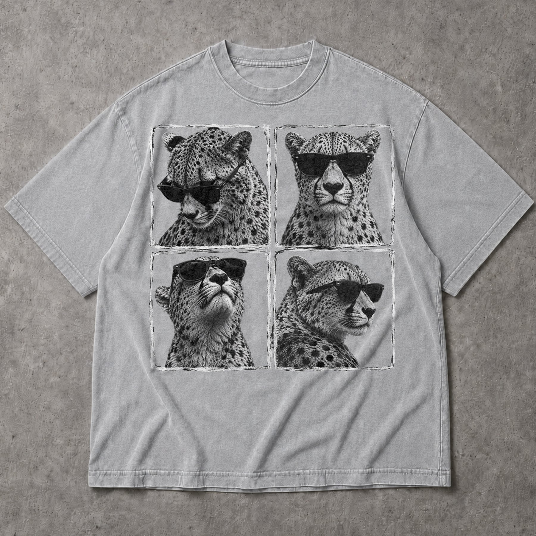 SF_COLOR=sport-grey; SF_ITEM=adult-t-shirt; SF_ROLE=main; Cheetahs Wearing Sunglasses T-Shirt Four Square Pop Art Wild Animal Safari Tee - Sport Grey Adult T-Shirt product image