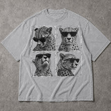 SF_COLOR=sport-grey; SF_ITEM=adult-t-shirt; SF_ROLE=main; Cheetahs Wearing Sunglasses T-Shirt Four Square Pop Art Wild Animal Safari Tee - Sport Grey Adult T-Shirt product image