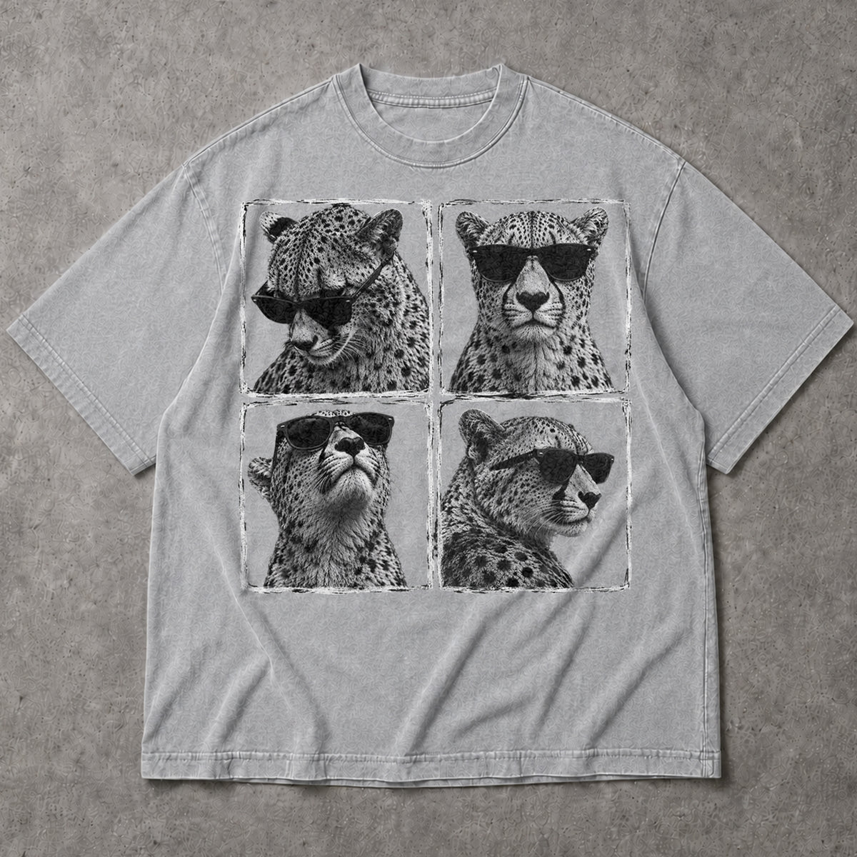 SF_COLOR=sport-grey; SF_ITEM=adult-t-shirt; SF_ROLE=main; Cheetahs Wearing Sunglasses T-Shirt Four Square Pop Art Wild Animal Safari Tee - Sport Grey Adult T-Shirt product image
