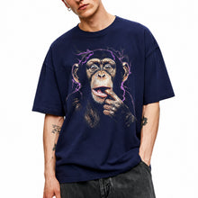 SF_COLOR=navy; SF_ITEM=adult-t-shirt; SF_ROLE=main; Chimpanzee Lightning Aura T‑Shirt – Vintage Monkey Meme Graphic Tee - Navy Adult T-Shirt product image