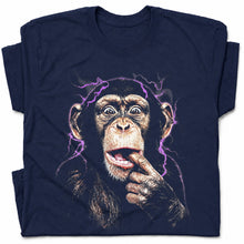 SF_COLOR=navy; SF_ITEM=adult-t-shirt; SF_ROLE=gallery; Chimpanzee Lightning Aura T‑Shirt – Vintage Monkey Meme Graphic Tee - Navy Adult T-Shirt product image