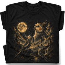 SF_COLOR=black; SF_ITEM=adult-t-shirt; SF_ROLE=gallery; Cockatiel Bird T-Shirt Vintage Moon Starry Night Sky Nature Graphic Top - Black Adult T-Shirt product image