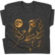 SF_COLOR=dark-heather; SF_ITEM=adult-t-shirt; SF_ROLE=gallery; Cockatiel Bird T-Shirt Vintage Moon Starry Night Sky Nature Graphic Top - Dark Heather Adult T-Shirt product image