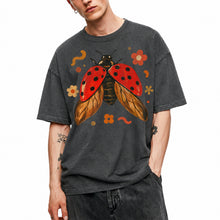SF_COLOR=dark-heather; SF_ITEM=adult-t-shirt; SF_ROLE=main; Colorful Ladybug Flowers T-Shirt Playful Beetle Nature Tee - Dark Heather Adult T-Shirt product image