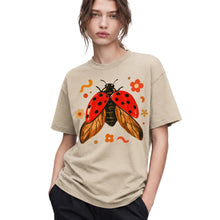 SF_COLOR=sand; SF_ITEM=adult-t-shirt; SF_ROLE=gallery; Colorful Ladybug Flowers T-Shirt Playful Beetle Nature Tee - Sand Adult T-Shirt product image