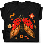 SF_COLOR=black; SF_ITEM=adult-t-shirt; SF_ROLE=gallery; Colorful Ladybug Flowers T-Shirt Playful Beetle Nature Tee - Black Adult T-Shirt product image