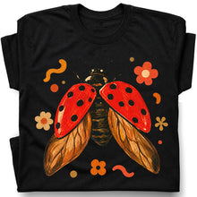 SF_COLOR=black; SF_ITEM=adult-t-shirt; SF_ROLE=gallery; Colorful Ladybug Flowers T-Shirt Playful Beetle Nature Tee - Black Adult T-Shirt product image