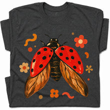 SF_COLOR=dark-heather; SF_ITEM=adult-t-shirt; SF_ROLE=gallery; Colorful Ladybug Flowers T-Shirt Playful Beetle Nature Tee - Dark Heather Adult T-Shirt product image
