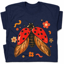 SF_COLOR=navy; SF_ITEM=adult-t-shirt; SF_ROLE=gallery; Colorful Ladybug Flowers T-Shirt Playful Beetle Nature Tee - Navy Adult T-Shirt product image