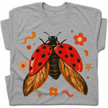 SF_COLOR=sport-grey; SF_ITEM=adult-t-shirt; SF_ROLE=gallery; Colorful Ladybug Flowers T-Shirt Playful Beetle Nature Tee - Sport Grey Adult T-Shirt product image