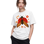 SF_COLOR=white; SF_ITEM=adult-t-shirt; SF_ROLE=gallery; Colorful Ladybug Flowers T-Shirt Playful Beetle Nature Tee - White Adult T-Shirt product image