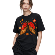 SF_COLOR=black; SF_ITEM=adult-t-shirt; SF_ROLE=gallery; Colorful Ladybug Flowers T-Shirt Playful Beetle Nature Tee - Black Adult T-Shirt product image