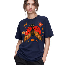 SF_COLOR=navy; SF_ITEM=adult-t-shirt; SF_ROLE=gallery; Colorful Ladybug Flowers T-Shirt Playful Beetle Nature Tee - Navy Adult T-Shirt product image