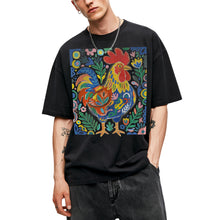 SF_COLOR=black; SF_ITEM=adult-t-shirt; SF_ROLE=main; Colorful Rooster Folk Art Floral Abstract T-Shirt Chicken Farm Whimsical Tee - Black Adult T-Shirt product image