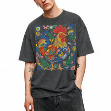SF_COLOR=dark-heather; SF_ITEM=adult-t-shirt; SF_ROLE=main; Colorful Rooster Folk Art Floral Abstract T-Shirt Chicken Farm Whimsical Tee - Dark Heather Adult T-Shirt product image