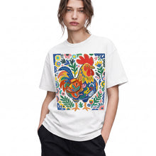 SF_COLOR=white; SF_ITEM=adult-t-shirt; SF_ROLE=gallery; Colorful Rooster Folk Art Floral Abstract T-Shirt Chicken Farm Whimsical Tee - White Adult T-Shirt product image