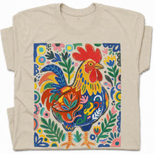 SF_COLOR=sand; SF_ITEM=adult-t-shirt; SF_ROLE=gallery; Colorful Rooster Folk Art Floral Abstract T-Shirt Chicken Farm Whimsical Tee - Sand Adult T-Shirt product image