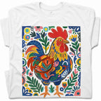 SF_COLOR=white; SF_ITEM=adult-t-shirt; SF_ROLE=gallery; Colorful Rooster Folk Art Floral Abstract T-Shirt Chicken Farm Whimsical Tee - White Adult T-Shirt product image
