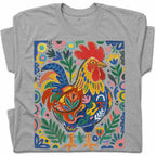SF_COLOR=sport-grey; SF_ITEM=adult-t-shirt; SF_ROLE=gallery; Colorful Rooster Folk Art Floral Abstract T-Shirt Chicken Farm Whimsical Tee - Sport Grey Adult T-Shirt product image