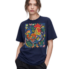 SF_COLOR=navy; SF_ITEM=adult-t-shirt; SF_ROLE=gallery; Colorful Rooster Folk Art Floral Abstract T-Shirt Chicken Farm Whimsical Tee - Navy Adult T-Shirt product image