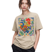 SF_COLOR=sand; SF_ITEM=adult-t-shirt; SF_ROLE=gallery; Colorful Rooster Folk Art Floral Abstract T-Shirt Chicken Farm Whimsical Tee - Sand Adult T-Shirt product image