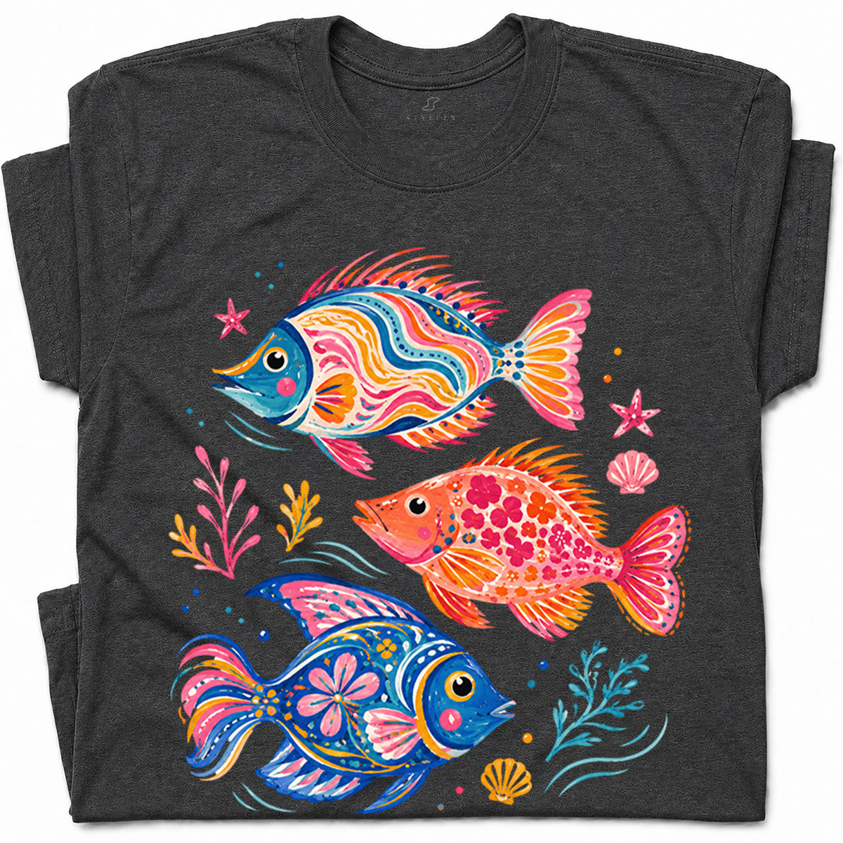 SF_COLOR=dark-heather; SF_ITEM=adult-t-shirt; SF_ROLE=gallery; Colorful Tropical Fish Ocean T-Shirt Bright Marine Life Summer Tee - Dark Heather Adult T-Shirt product image