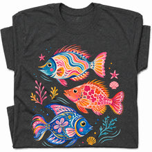 SF_COLOR=dark-heather; SF_ITEM=adult-t-shirt; SF_ROLE=gallery; Colorful Tropical Fish Ocean T-Shirt Bright Marine Life Summer Tee - Dark Heather Adult T-Shirt product image