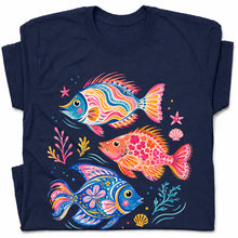 SF_COLOR=navy; SF_ITEM=adult-t-shirt; SF_ROLE=gallery; Colorful Tropical Fish Ocean T-Shirt Bright Marine Life Summer Tee - Navy Adult T-Shirt product image