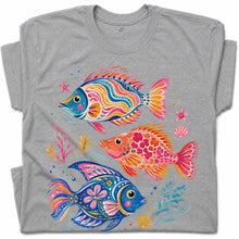 SF_COLOR=sport-grey; SF_ITEM=adult-t-shirt; SF_ROLE=gallery; Colorful Tropical Fish Ocean T-Shirt Bright Marine Life Summer Tee - Sport Grey Adult T-Shirt product image