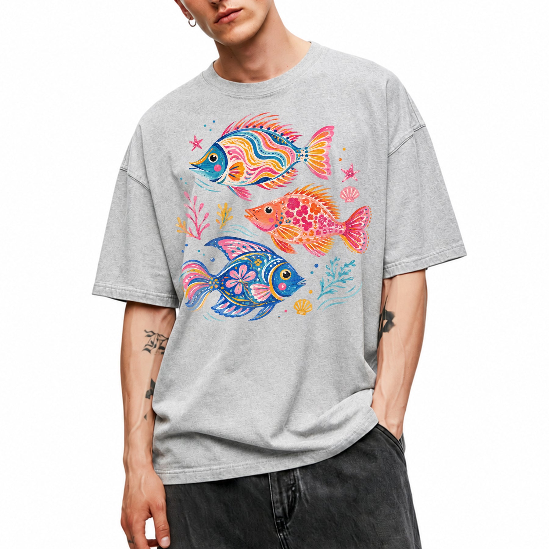 SF_COLOR=sport-grey; SF_ITEM=adult-t-shirt; SF_ROLE=main; Colorful Tropical Fish Ocean T-Shirt Bright Marine Life Summer Tee - Sport Grey Adult T-Shirt product image