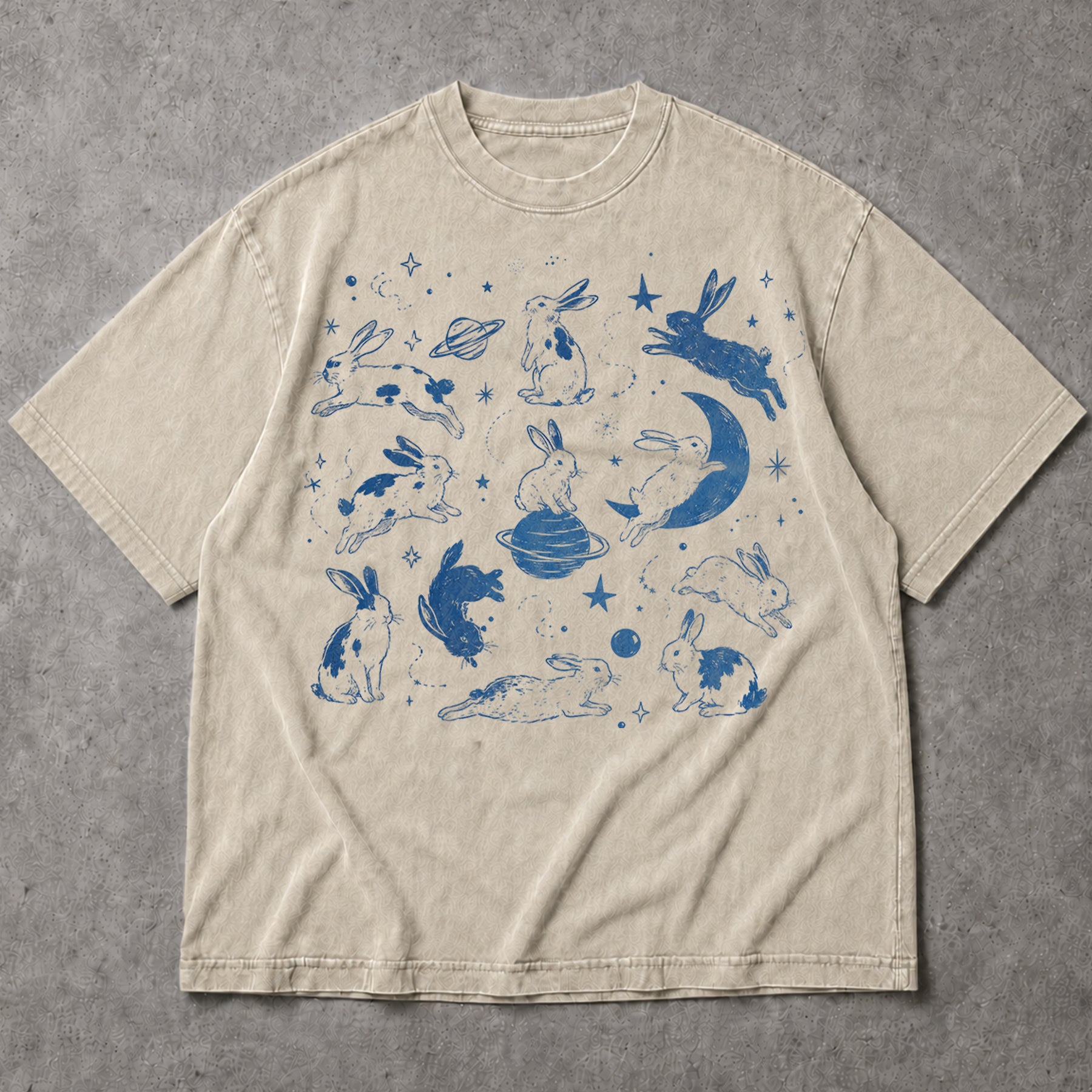 SF_COLOR=sand; SF_ITEM=adult-t-shirt; SF_ROLE=main; Cosmic Space Rabbits T-Shirt Blue Celestial Moon Stars Animal Apparel - Sand Adult T-Shirt product image