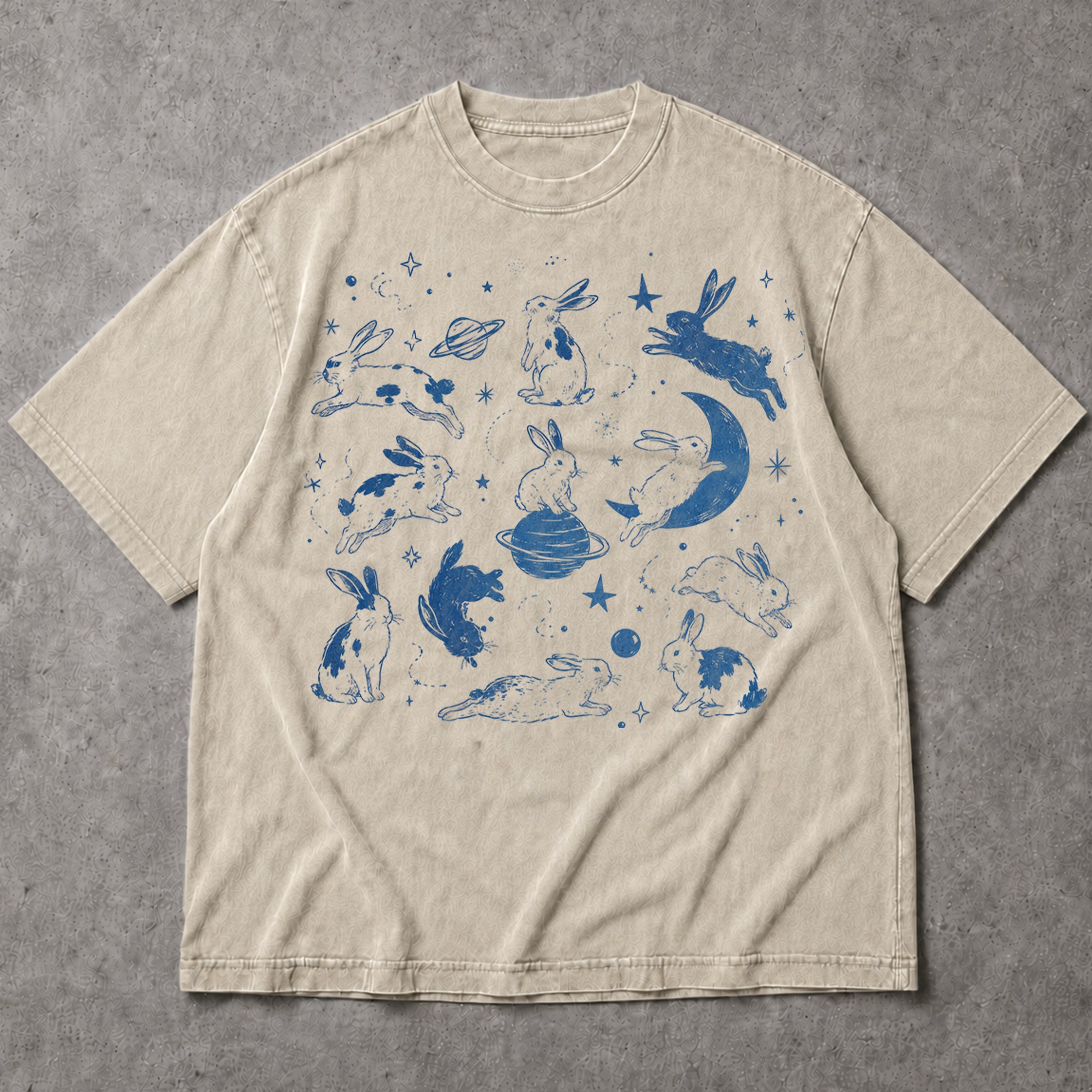 SF_COLOR=sand; SF_ITEM=adult-t-shirt; SF_ROLE=main; Cosmic Space Rabbits T-Shirt Blue Celestial Moon Stars Animal Apparel - Sand Adult T-Shirt product image