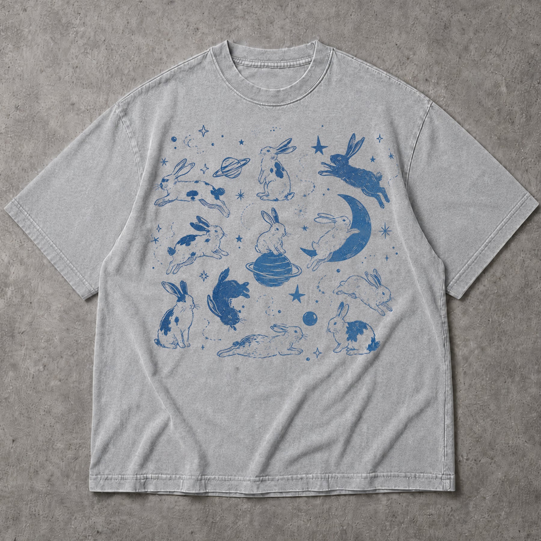 SF_COLOR=sport-grey; SF_ITEM=adult-t-shirt; SF_ROLE=main; Cosmic Space Rabbits T-Shirt Blue Celestial Moon Stars Animal Apparel - Sport Grey Adult T-Shirt product image