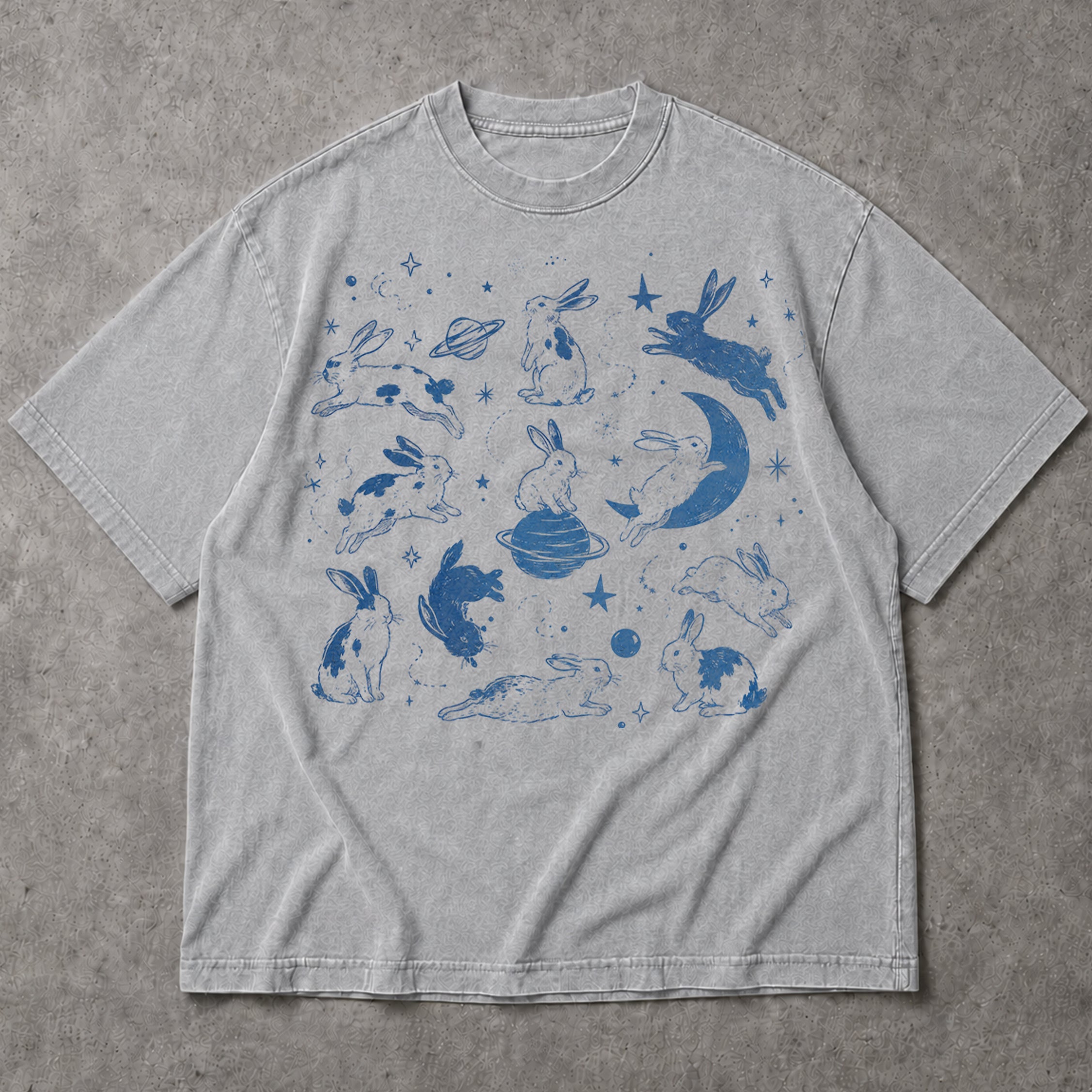 SF_COLOR=sport-grey; SF_ITEM=adult-t-shirt; SF_ROLE=main; Cosmic Space Rabbits T-Shirt Blue Celestial Moon Stars Animal Apparel - Sport Grey Adult T-Shirt product image