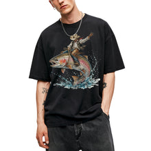 SF_COLOR=black; SF_ITEM=adult-t-shirt; SF_ROLE=main; Cowboy Bucking Trout Fish T-Shirt Wild Western Fishing Scene Tee - Black Adult T-Shirt product image