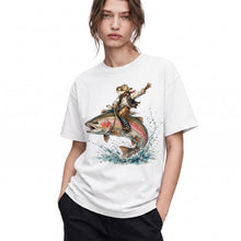 SF_COLOR=white; SF_ITEM=adult-t-shirt; SF_ROLE=gallery; Cowboy Bucking Trout Fish T-Shirt Wild Western Fishing Scene Tee - White Adult T-Shirt product image