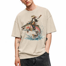 SF_COLOR=sand; SF_ITEM=adult-t-shirt; SF_ROLE=main; Cowboy Bucking Trout Fish T-Shirt Wild Western Fishing Scene Tee - Sand Adult T-Shirt product image