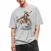 SF_COLOR=sport-grey; SF_ITEM=adult-t-shirt; SF_ROLE=main; Cowboy Bucking Trout Fish T-Shirt Wild Western Fishing Scene Tee - Sport Grey Adult T-Shirt product image