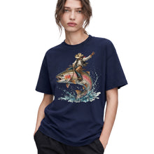 SF_COLOR=navy; SF_ITEM=adult-t-shirt; SF_ROLE=gallery; Cowboy Bucking Trout Fish T-Shirt Wild Western Fishing Scene Tee - Navy Adult T-Shirt product image