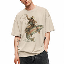 SF_COLOR=sand; SF_ITEM=adult-t-shirt; SF_ROLE=main; Cowboy Jumping Trout Fish T-Shirt Dynamic Western Fishing Tee - Sand Adult T-Shirt product image