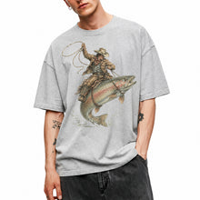 SF_COLOR=sport-grey; SF_ITEM=adult-t-shirt; SF_ROLE=main; Cowboy Jumping Trout Fish T-Shirt Dynamic Western Fishing Tee - Sport Grey Adult T-Shirt product image