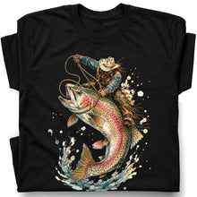 SF_COLOR=black; SF_ITEM=adult-t-shirt; SF_ROLE=gallery; Cowboy Lasso Big Trout Fish T-Shirt Funny Rodeo Fishing Adventure Tee - Black Adult T-Shirt product image
