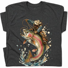 SF_COLOR=dark-heather; SF_ITEM=adult-t-shirt; SF_ROLE=gallery; Cowboy Lasso Big Trout Fish T-Shirt Funny Rodeo Fishing Adventure Tee - Dark Heather Adult T-Shirt product image