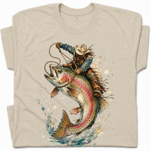 SF_COLOR=sand; SF_ITEM=adult-t-shirt; SF_ROLE=gallery; Cowboy Lasso Big Trout Fish T-Shirt Funny Rodeo Fishing Adventure Tee - Sand Adult T-Shirt product image