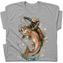SF_COLOR=sport-grey; SF_ITEM=adult-t-shirt; SF_ROLE=gallery; Cowboy Lasso Big Trout Fish T-Shirt Funny Rodeo Fishing Adventure Tee - Sport Grey Adult T-Shirt product image