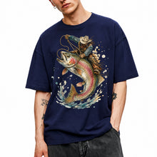 SF_COLOR=navy; SF_ITEM=adult-t-shirt; SF_ROLE=main; Cowboy Lasso Big Trout Fish T-Shirt Funny Rodeo Fishing Adventure Tee - Navy Adult T-Shirt product image